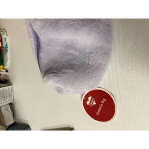 Lavender Faux Fur Cosmetic Bag with Zipper Closure